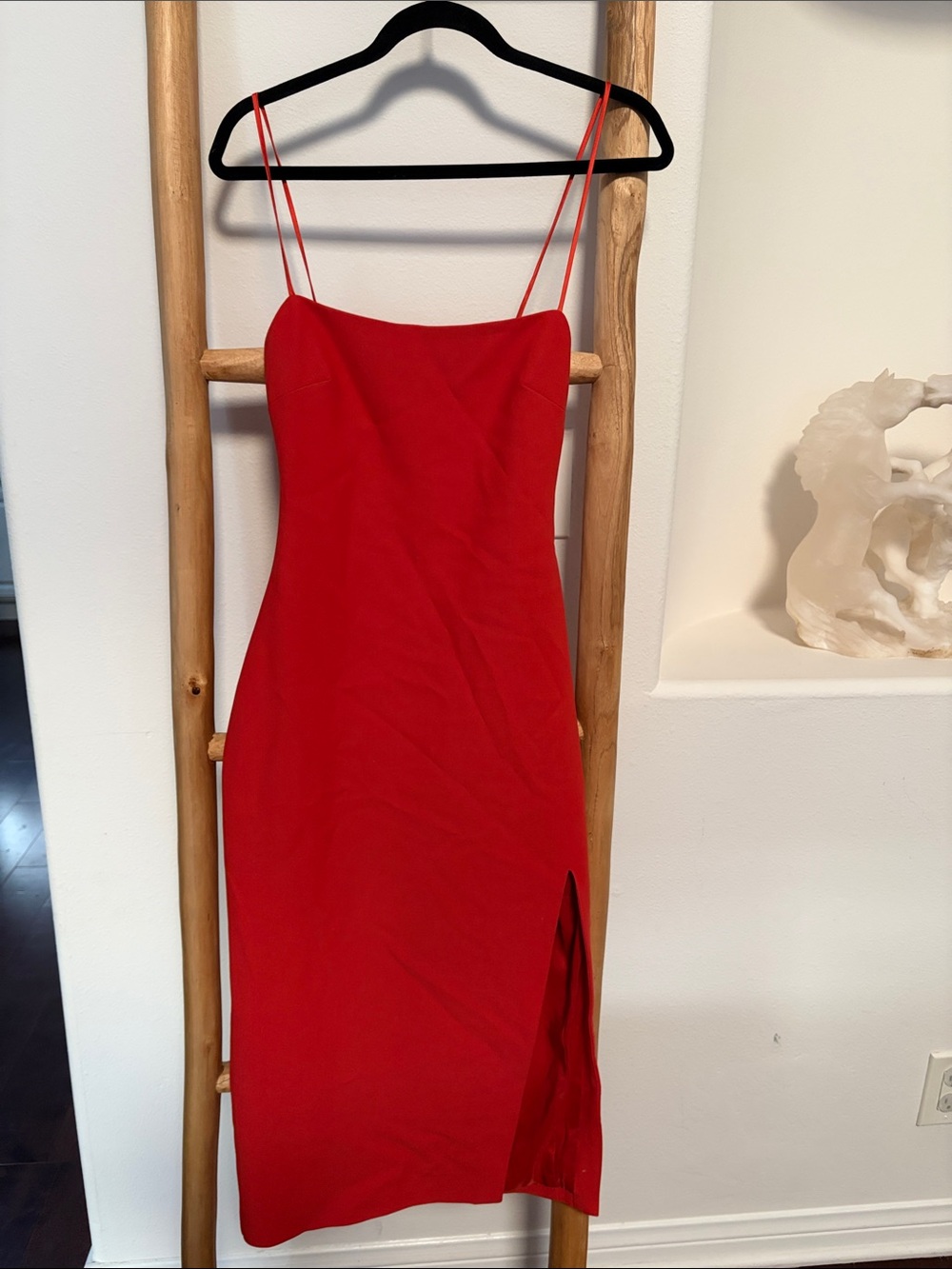 cinq a sept Red Spaghetti-Strap Midi Dress with Side Slit